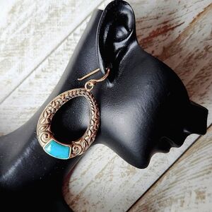 Barse Elegant Gold Tone and Turquoise Colored Earrings